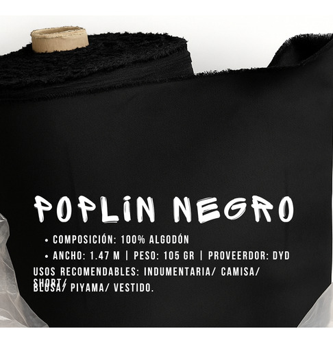Poplin Camisero Liso Negro X 10 Metros 100% Algodón Negro Liso