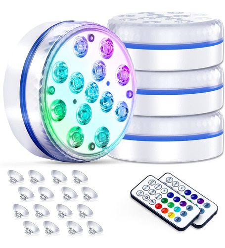 Imagen 1 de 7 de 4pcs 8cm Led Luces Sumergibles Remoto Impermeable Piscina Lu