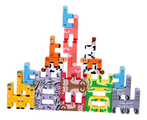 27x Animal Puzzle Stacker Bloques De Construcción De Madera