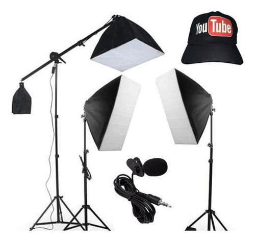 Kit Youtube Iluminação Greika Pk-sb04 Soft Box Vídeo Áudio