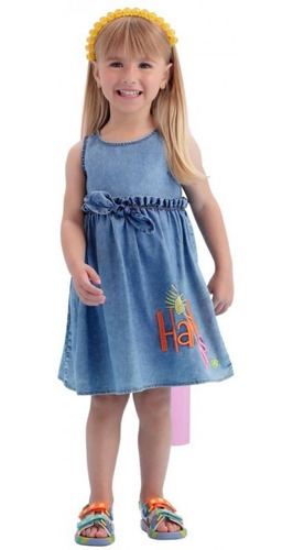Imagem 3 de 4 de Vestido Infantil Jeans Azul Verão Mon Sucré Sunday 21086