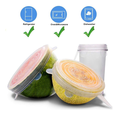 Tapas Elásticas De Silicona Reutilizables, 6 Unidades, Para