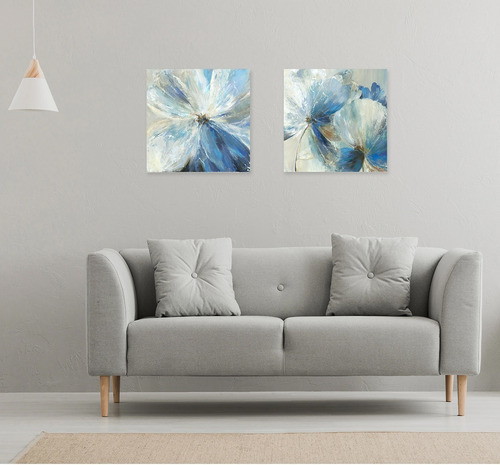 Flores Azules Oleo Sala/baño Cuadros Canvas Con Marco 30x30