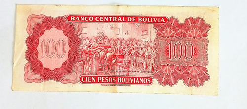 Billete Bolivia 100 Pesos Bolivianos 1962 Unc P. 163