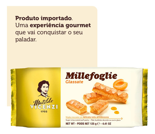 Biscoito Mil Folhas Cobertura Açucarada Damasco Vicenzi 125g