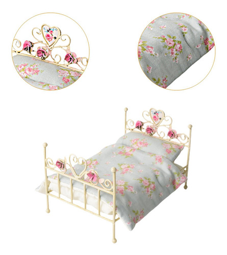 1: 12 Cama Europea En Miniatura, Mini Ropa De Cama Floral