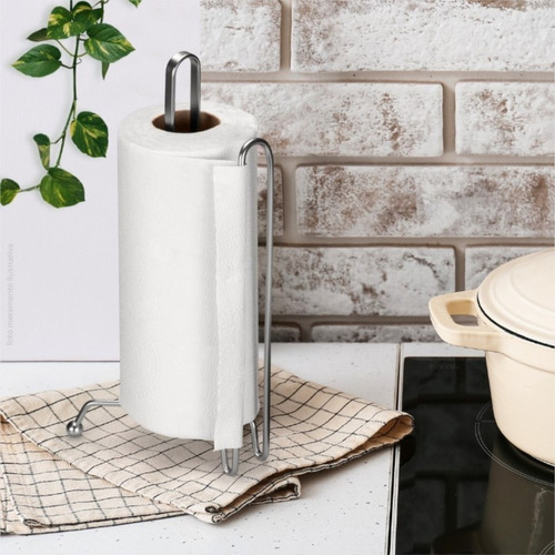 Suporte Para Porta Rolo De Papel Toalha Cozinha Arthi Cor Cromo Fosco Liso