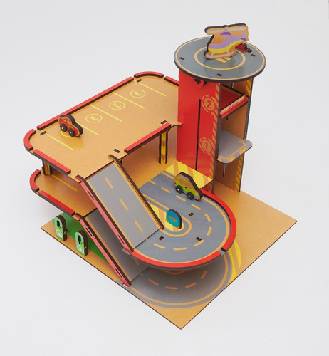 Estacion De Servicio Madera Elevador 2 Rampas Infantil Niños