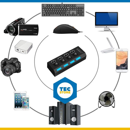 Imagem 4 de 10 de Hub Usb 4 Portas Carregador Adaptador Led Chave Seletora 2.0