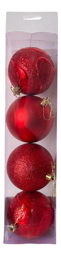 Bola Natal Luxo 04un 08cm Vermelha Dourada Cor Vermelho