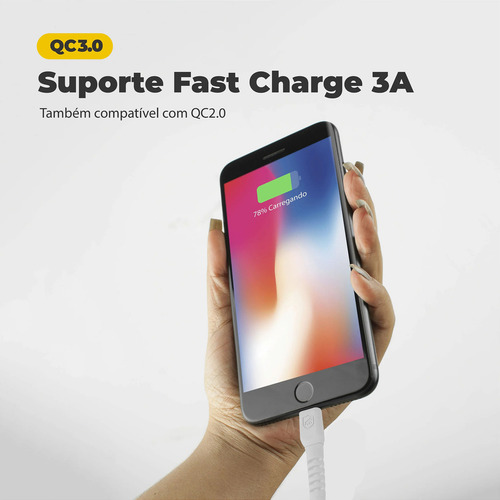 Cabo Dual Shock Tipo C / Type C Turbo Rápido 1,2m Branco Gshield Para Samsung Motorola Xiaomi E iPhone 15