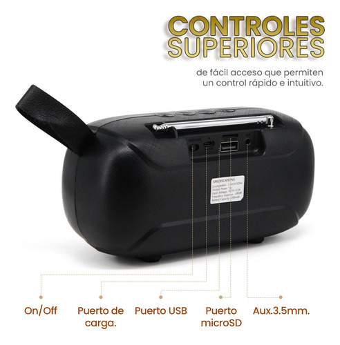 Bocina Portatil Bt Fm Sd Usb Recargable Negro