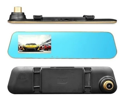 Imagem 2 de 6 de Kit Espelho Retrovisor Grava Em Cartão Sd Encaixe Sobrepor Com Camera Dianteira Full Hd Frontal + Camera De Re Traseira