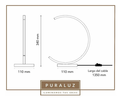 Imagen 2 de 7 de Lampara De Mesa Velador Led Diseño Moderno Puraluz