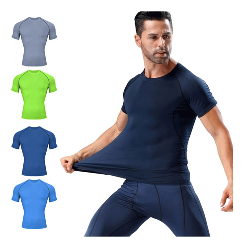 Kit De 4pcs Playera Lycra Deportiva Hombre Gym Deportivas