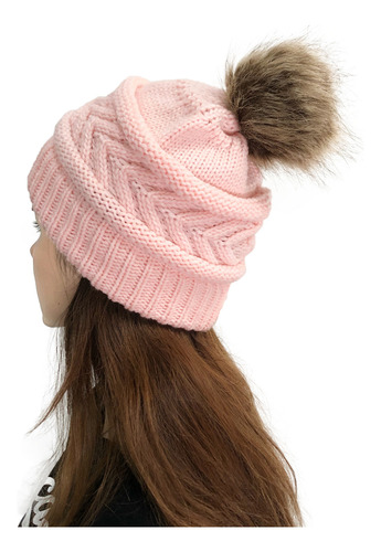 Gorro W Hat Para Mujer, Tejido En Invierno, Con Pompones De