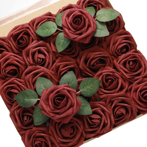 60 Rosas Artificiales De Aspecto Real - Burgundy