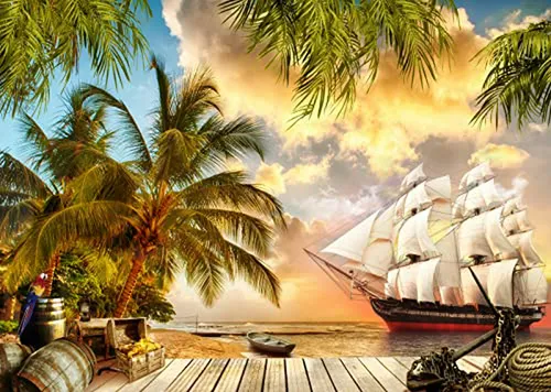 Fondo Pirata 9x6ft Para Fiesta Infantil - Playa Y Barco Pira