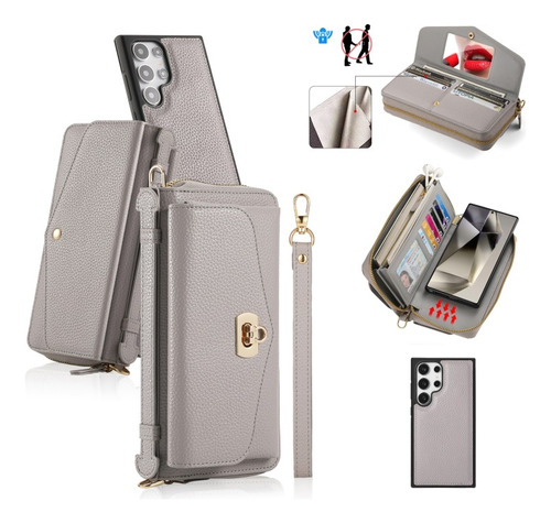 Funda De De Cuero Multifuncional Cruzada Para Samsung
