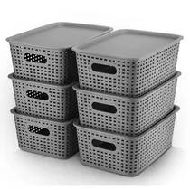 Comprar Areyzin - Cestas De Almacenamiento De Plástico Con Tapa, Contenedor Organizador De Almacenamiento De Punto Con Tapa Para Estantes, Cajones, Computadora, Clóset, Sala De Juegos, Oficina, Paquete De 6