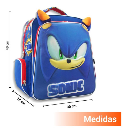 Imagen 2 de 8 de Mochila Escolar Infantil Doble Compartimiento Sonic