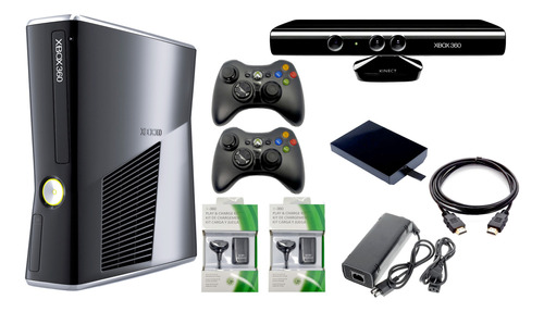 Xbox 360 Slim5.0+ Disco Duro 500gb 200j +2 Controles+ Kinect (Reacondicionado)