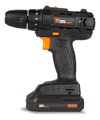 Taladro Atornillador 20v Compacto 3/8 Con Batería 2ah Wen Negro 60