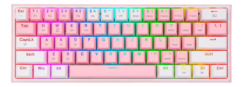 Teclado gamer Redragon Fizz Pro K616-RGB QWERTY inglés US color rosa y blanco con luz RGB