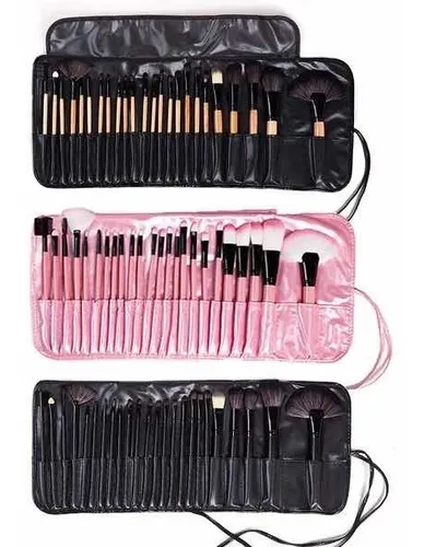 Set 24 Brochas Maquillaje Profesional Estuche Pinceles Gugus Color Rosa