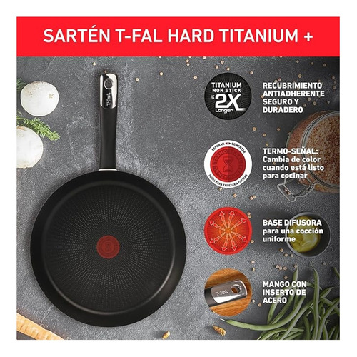 Sarten 30cm Hard Titanium Plus 2x Titanio T-fal C3820783 Negro