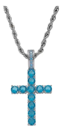 Colgante Modelo Cruz Silver Turquesa Con Zirconias