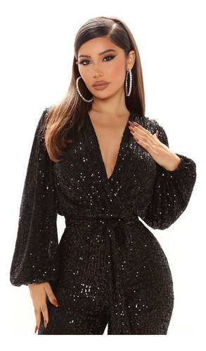 Women's Puffed Sleeve Jumpsuit Shimmering