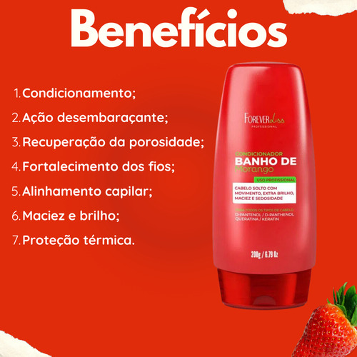 Kit Shampoo, Condicionador, Máscara 1kg Morango Forever Liss