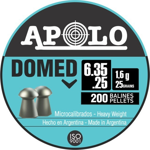 Balines Apolo Domed Cal 6.35 X 200 Unid 25 Grains 1,6 Gramos