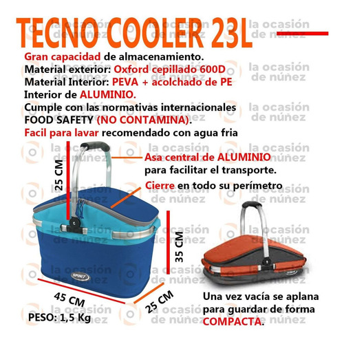Imagen 2 de 6 de Conservadora Canasta Bolso Térmico Spinit 23 L Aluminizada