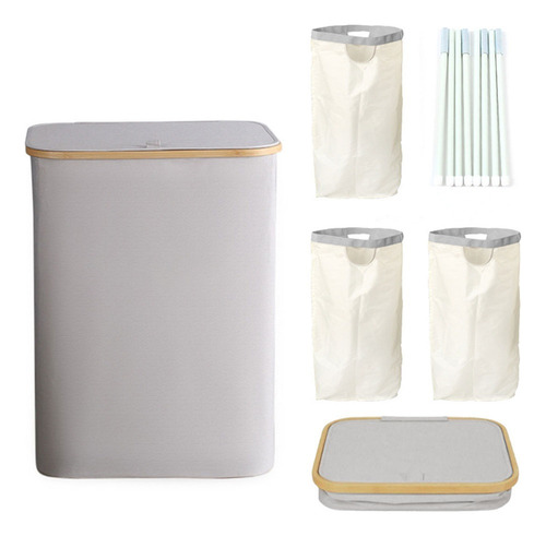 Cesta De Ropa Sucia Con Tapa Y 3 Bolsas Grande Plegable 160l Gris