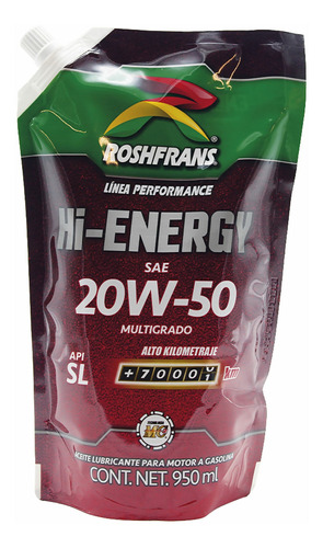 Aceite De Motor Roshfrans 950 Ml Roshpack Hi-energy 20w-50