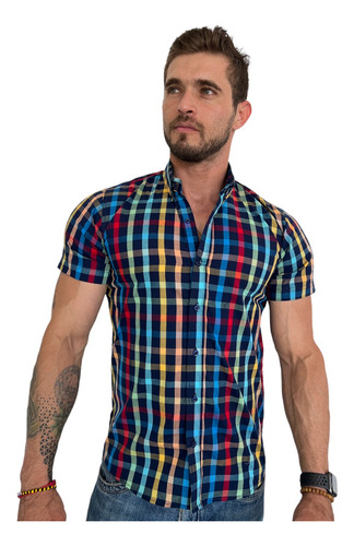 Camisa De Cuadros Corte Slim Fit Para Caballero 100% Algodón