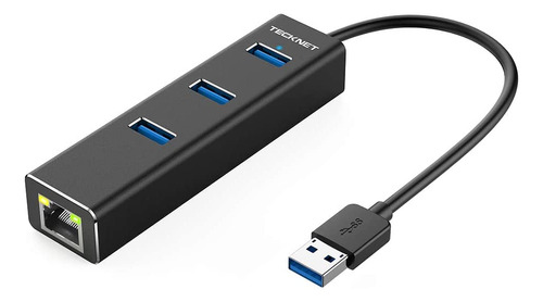 Tecknet Hub Usb 3.0 De Aluminio De 3 Puertos Con Rj45 10/100