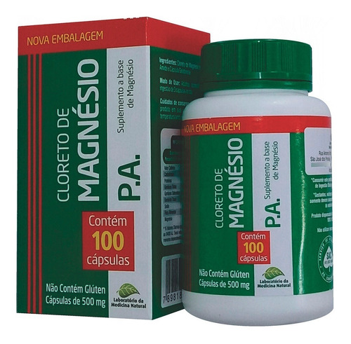 Cloreto De Magnésio Pa 100 Cápsulas 500 Mg Medinal