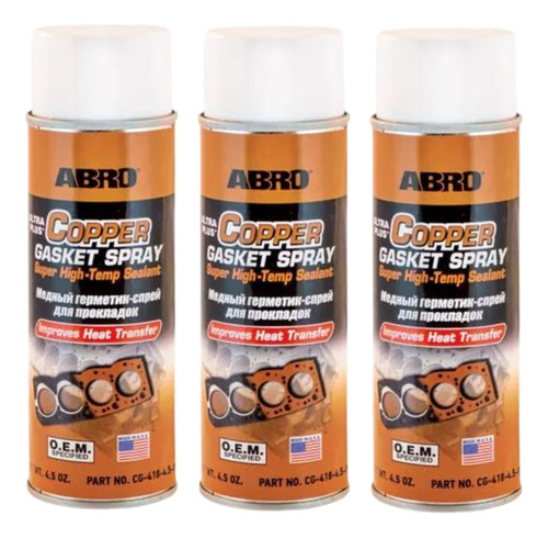 Kit 3 Abro Copper Gasket Spray 255 G - Formador Juntas Cobre