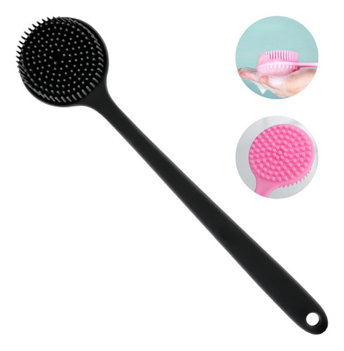 Cepillo De Baño De Doble Cara De Mango Largo De Silicona