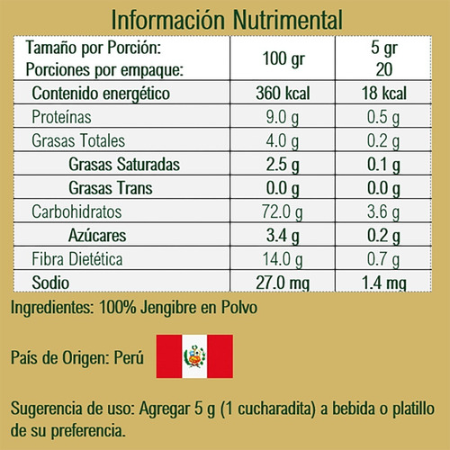 Imagen 4 de 4 de Jengibre En Polvo - Frasco Vidrio 100 G - Origen: Perú