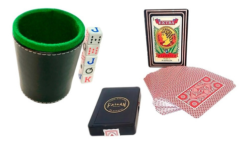 Cubilete Con 5 Dados De Poker Cubano + Baraja Faisán Roja