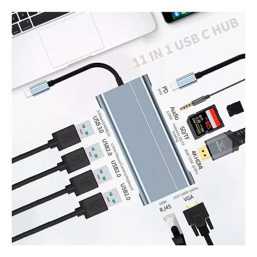 Adaptador Hub 4k 11 En 1 Usb-c Multipuertos 100mbps