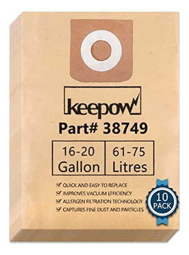 Bolsas Keepow Shop Vac De 16 Galones, Paquete De 10, Compati