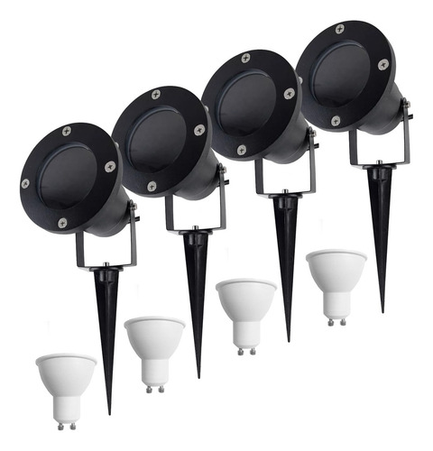 Pack X 4 Lampara Foco Estaca De Aluminio Jabalina Orientable Etheos Apta Exterior Patio Jardín Con Lampara Led 7w Luz Fria