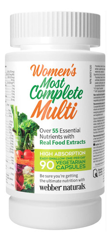 Webber Naturals Multi, 90 Capsulas Vegetarianas Mas Completa