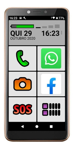 Telefone Idoso Tela 5.5  Dourado Sistema +simples Smart 32gb