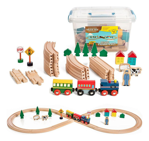 On Track Usa Juego De Trenes De Madera 35 Piezas Con